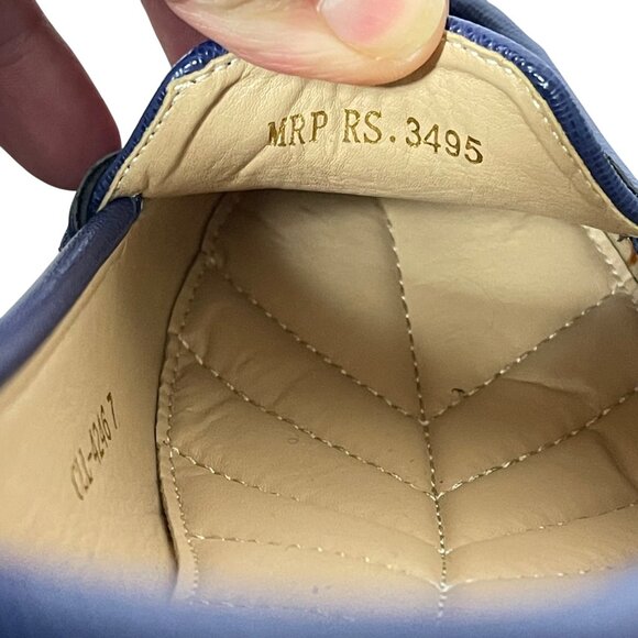 Carlton London Textured Moc-Toe Wedges in Navy Blue with gold accents, size US 9 - Picture 11 of 14